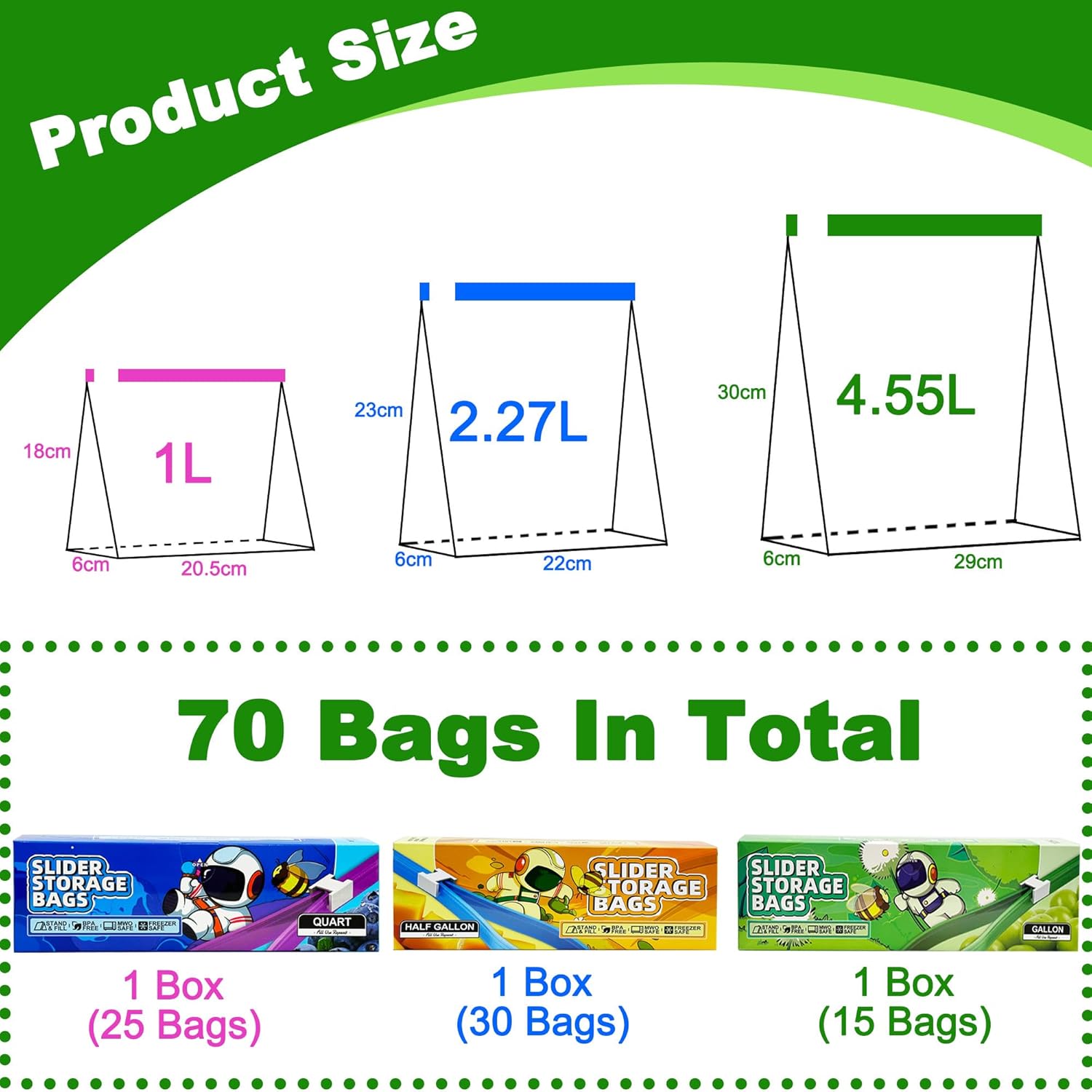 Gefrierbeutel, 70 Pcs Zip Beutel, Gefrierbeutel mit Reißverschluss, Wiederverwendbar Zipper Beutel mit Erweiterbarer Boden, Frischhaltebeutel für Obst, Gemüse, Fleisch, Getreide, Snacks