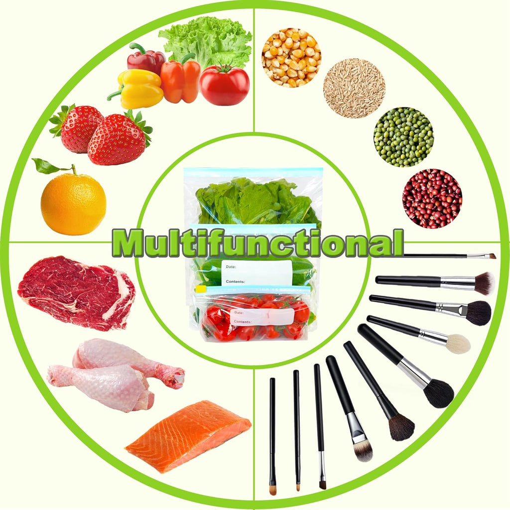 Gefrierbeutel, 100 Stück zipper beutel, Tasche mit Reißverschluss, Gefrierbeutel Wiederverwendbar mit Erweiterbarer Boden, Frischhaltebeutel für Obst, Gemüse, Fleisch, Getreide, Snacks